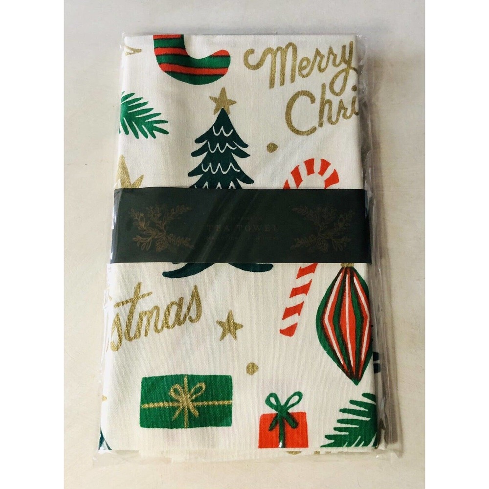 Rifle Paper Company Merry Christmas Tree Tea Towel Candy Cane Ornaments Cotton